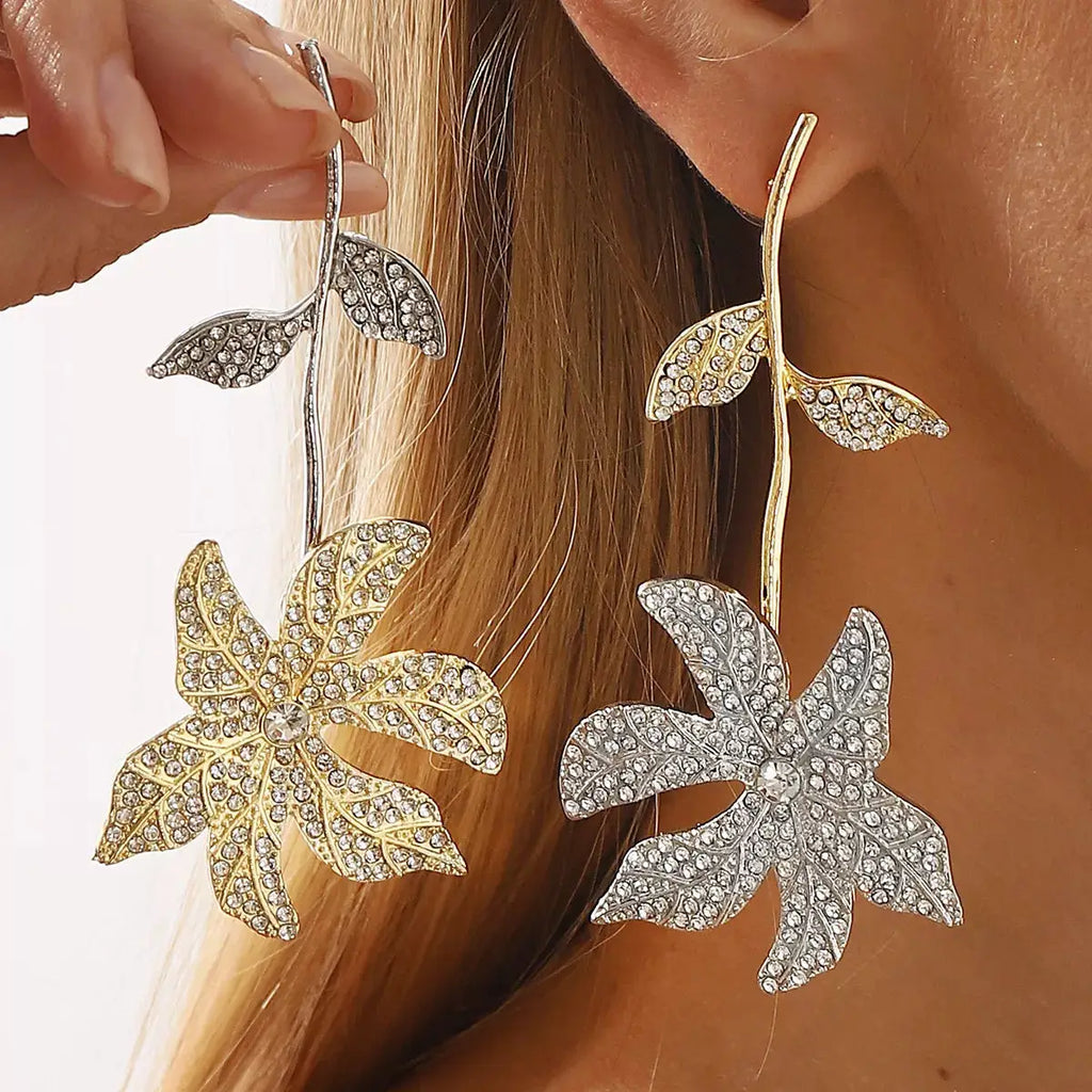 Rhinestone Flower Dangle Earrings by Trendsi