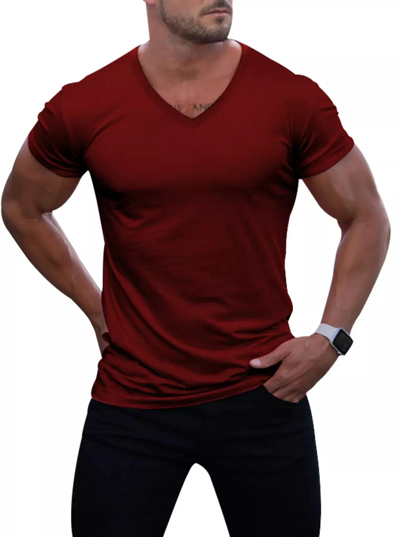 Men's Full Size V-Neck Slim Fit Casual T-Shirt Plus Size by Trendsi