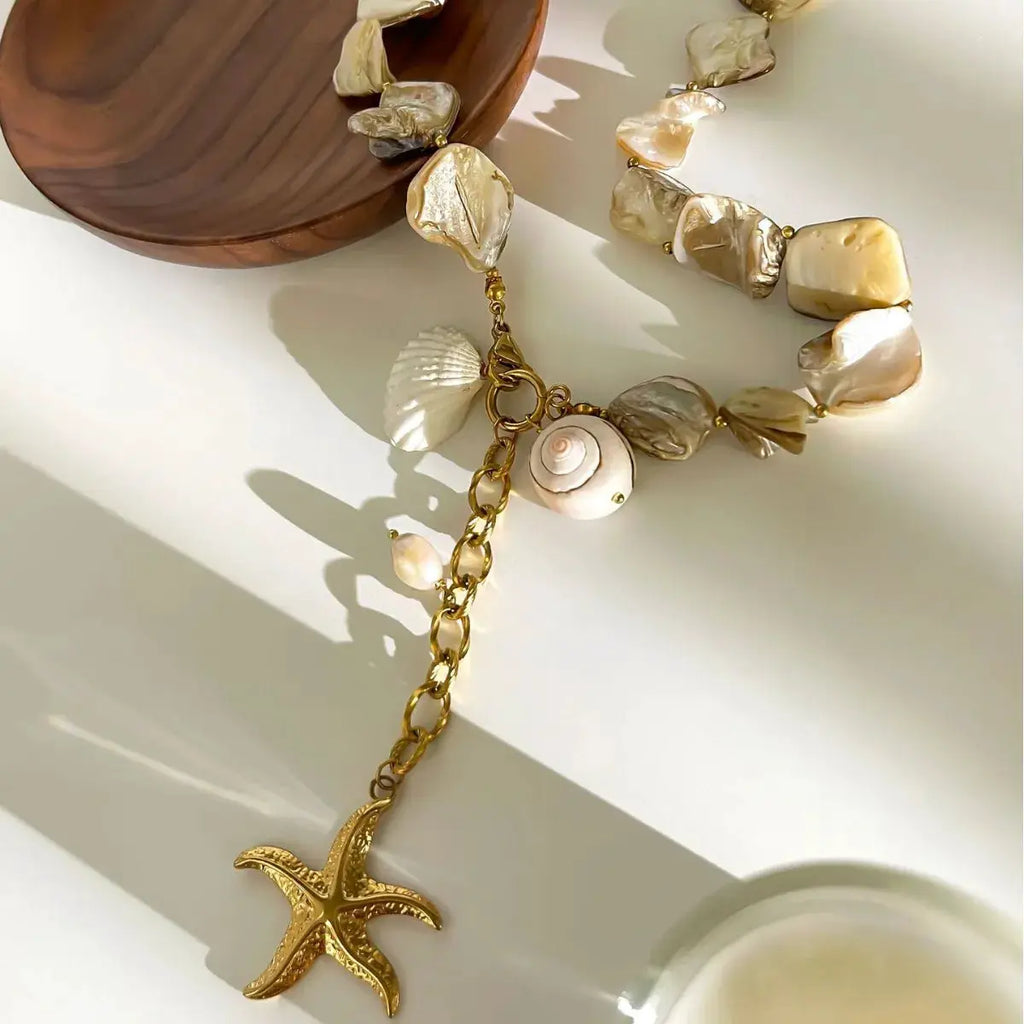 18K Gold-Plated Ocean Theme Necklace with Starfish Pendant by Trendsi