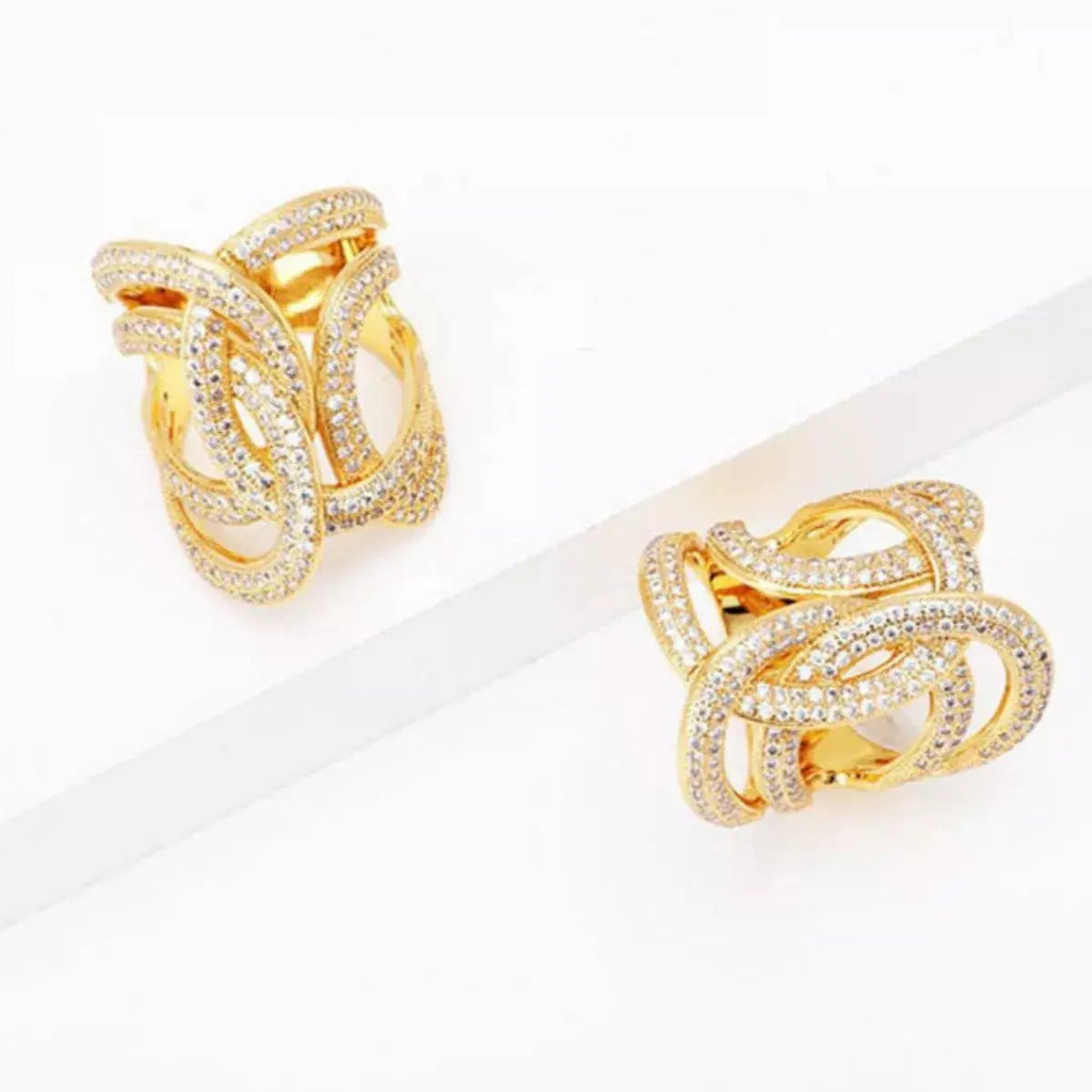 18K Gold-Plated Zircon Interwoven Ring by Trendsi