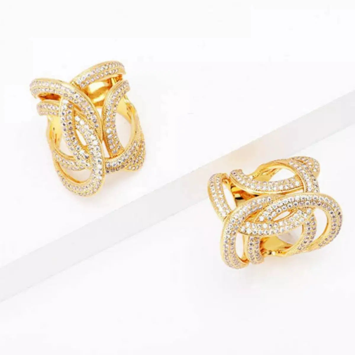 18K Gold-Plated Zircon Interwoven Ring by Trendsi