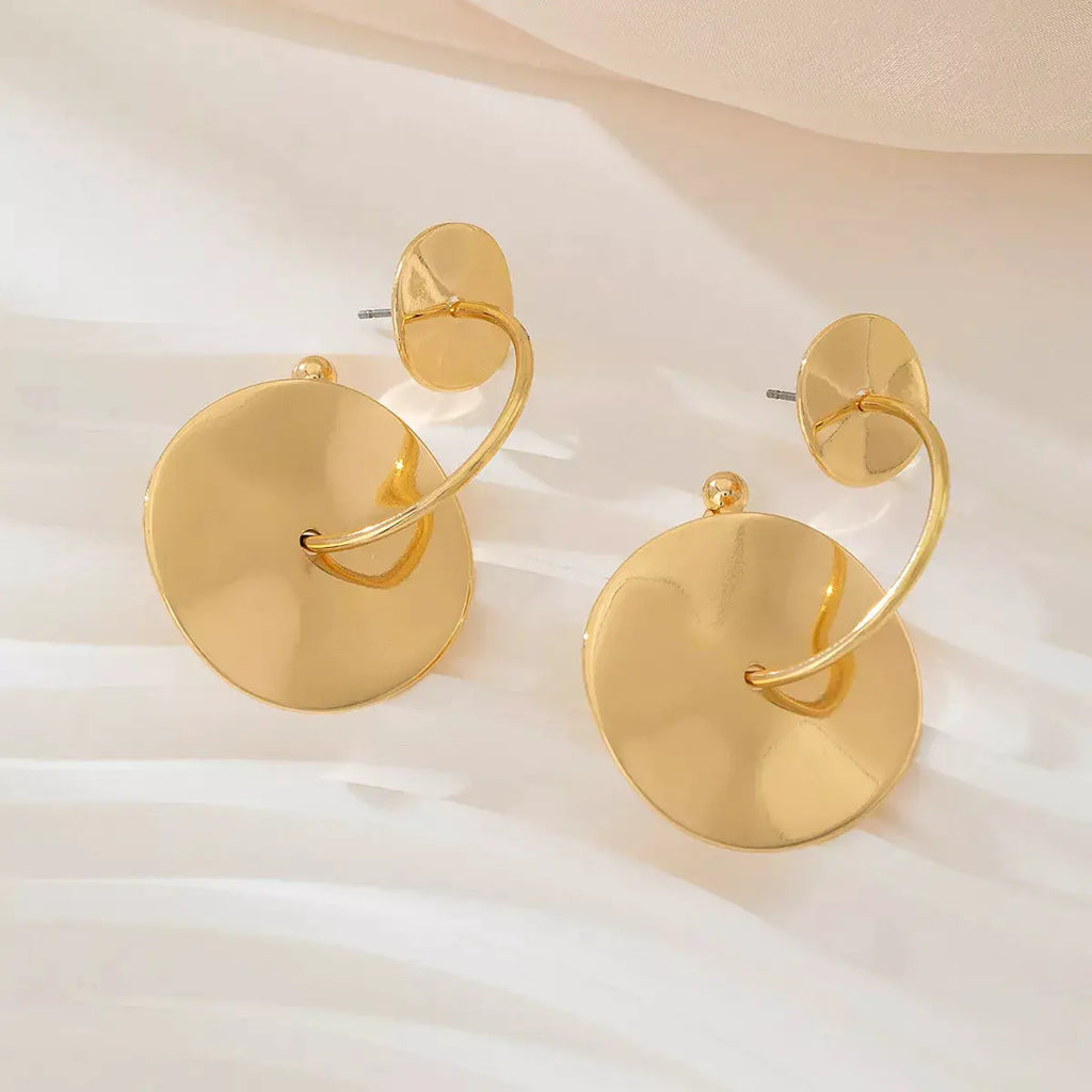 18K Gold-Plated Geometric Circle Drop Earrings by Trendsi