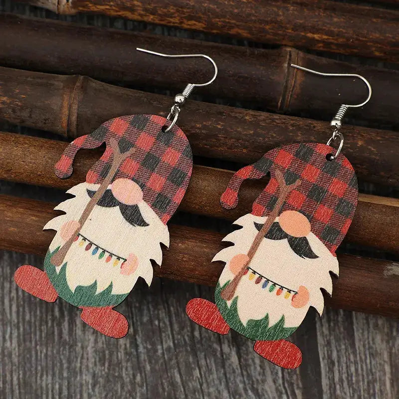 Wooden Pointed Hat Gnome Earrings by Trendsi