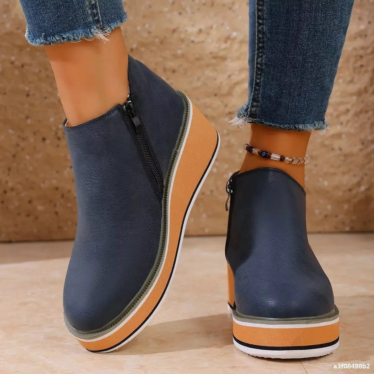 Wedge Ankle Boots with Zipper by Trendsi