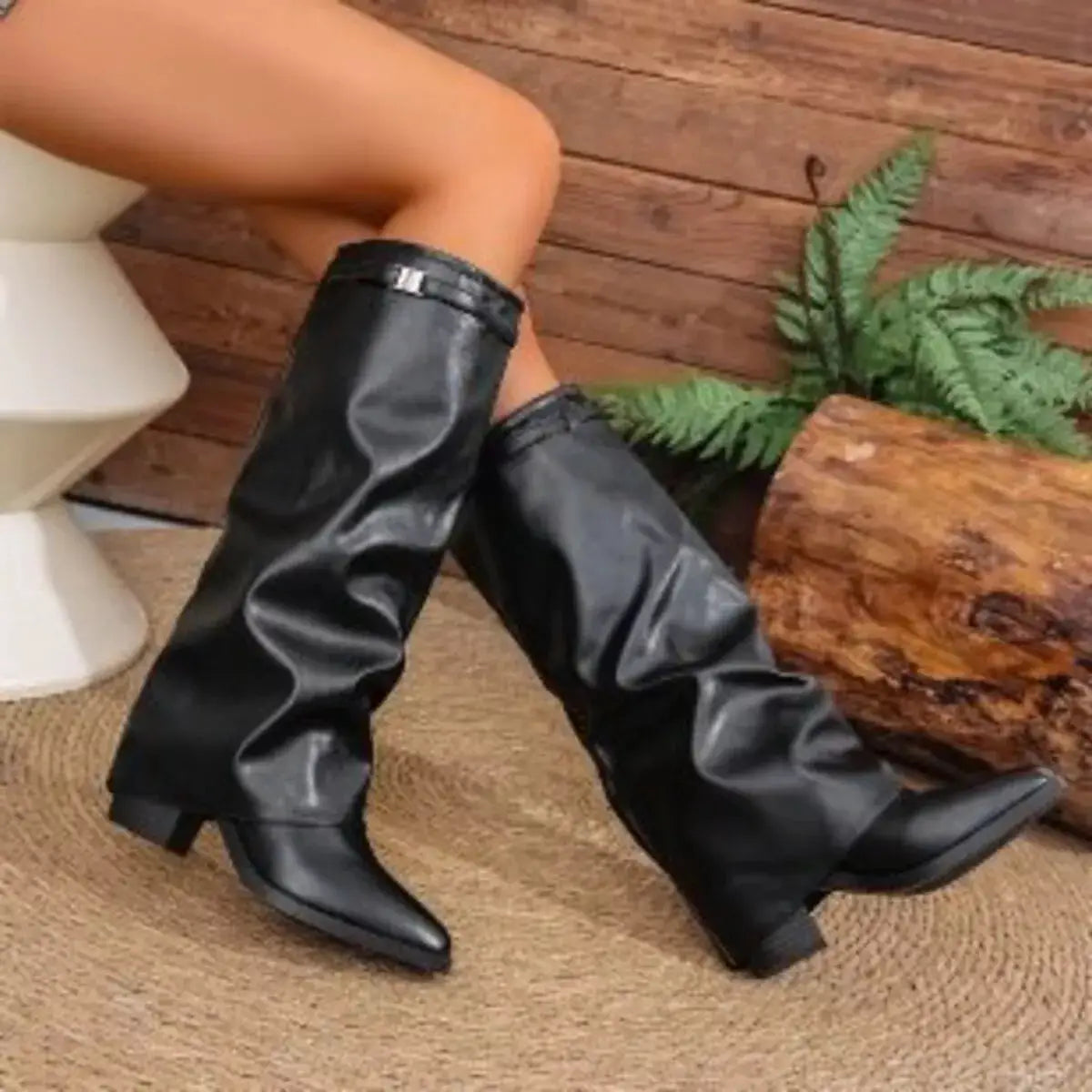 Point Toe Block Heels Boots by Trendsi