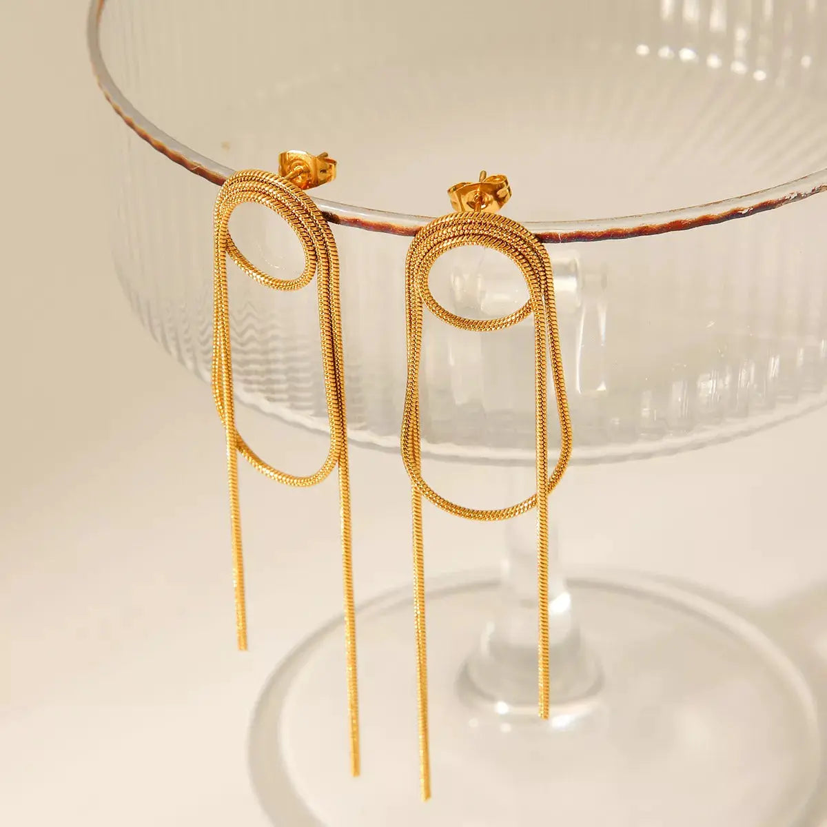 18K Gold-Plated Hoop Chain Earrings by Trendsi