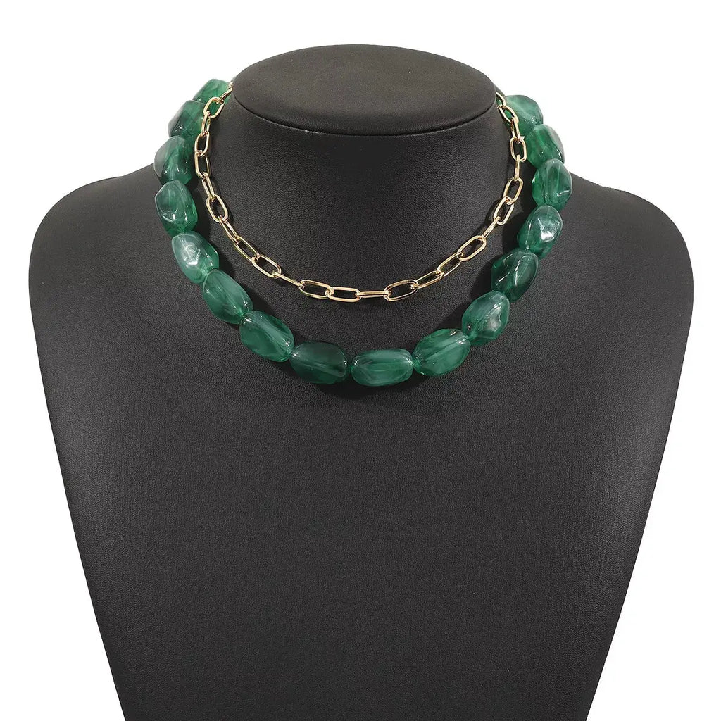 2 Piece Colorful Beaded Chain Necklace by Trendsi