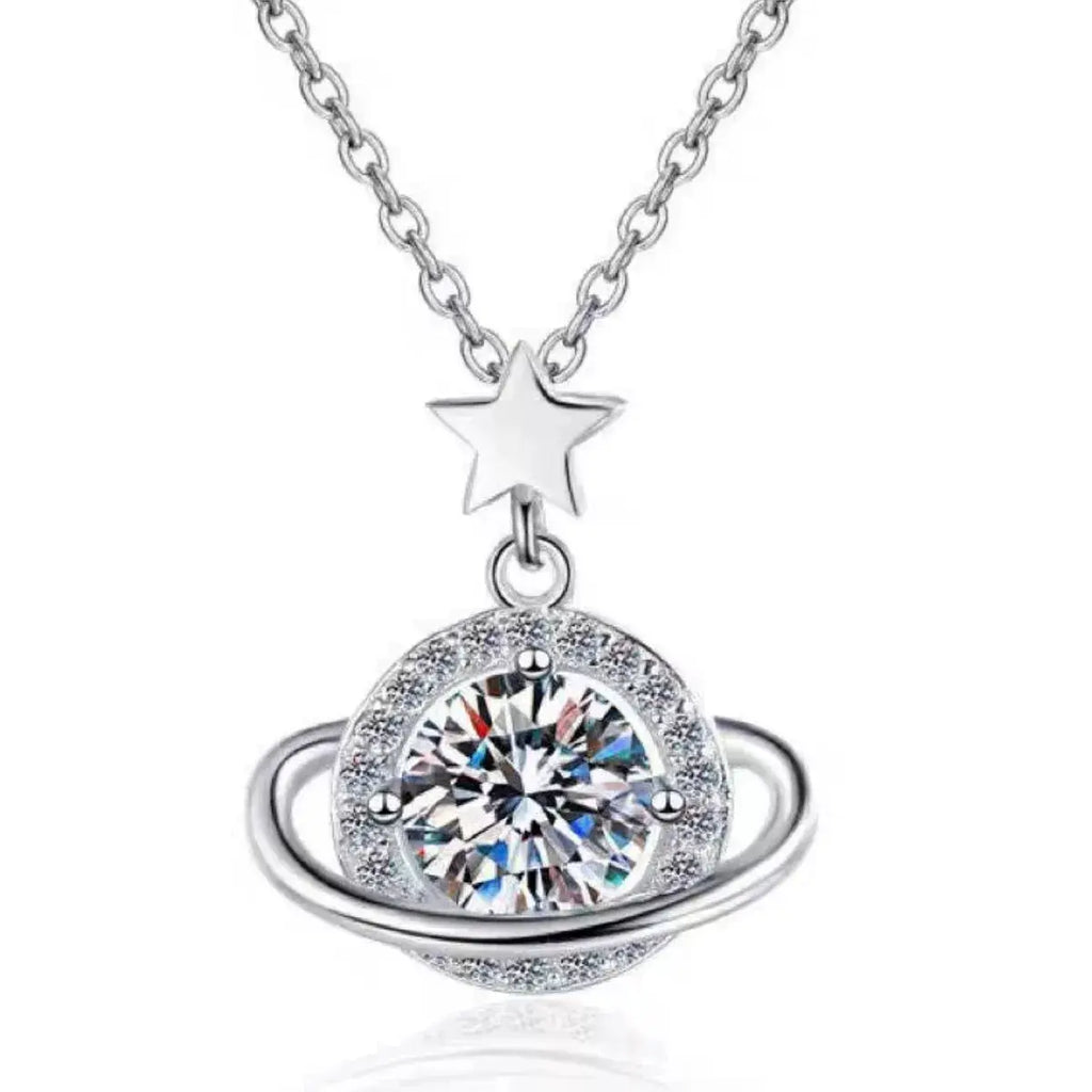 1 Carat 925 Sterling Silver Moissanite Planet Necklace by Trendsi