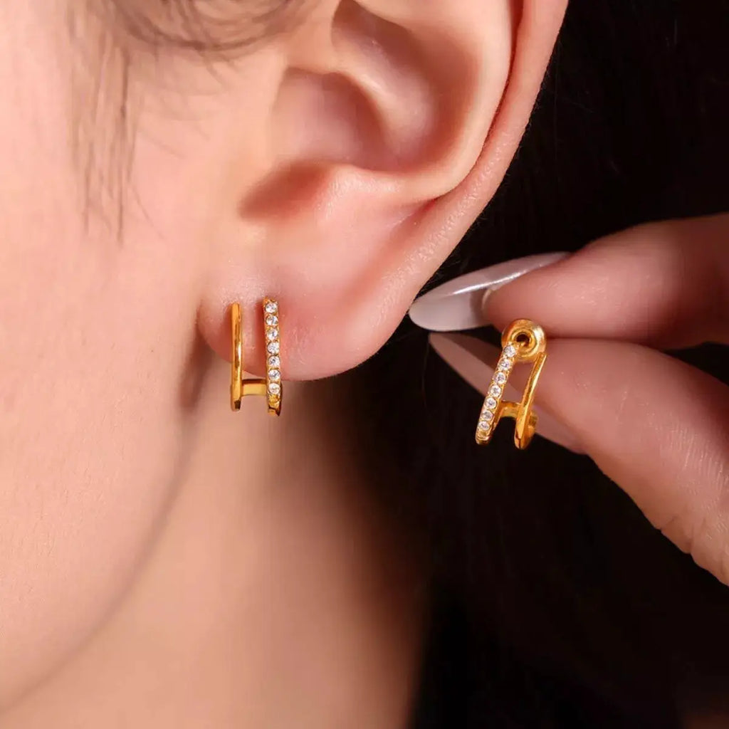 18K Gold-Plated Titanium Steel Rhinestone Earrings by Trendsi