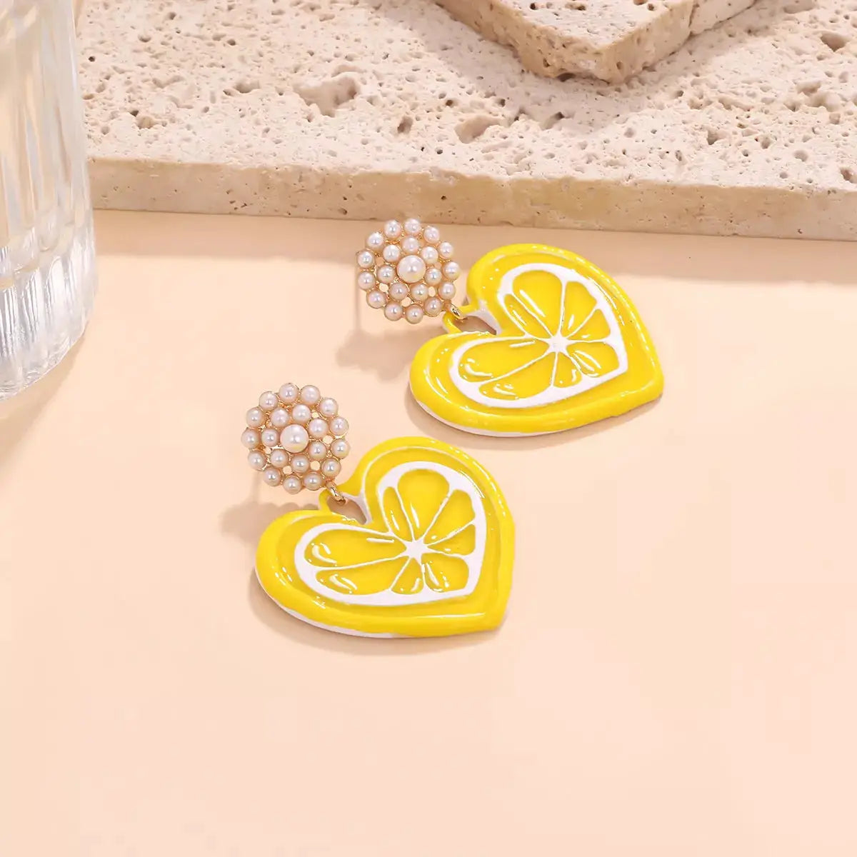 Heart Dangle Earrings with Pearl Accent by Trendsi