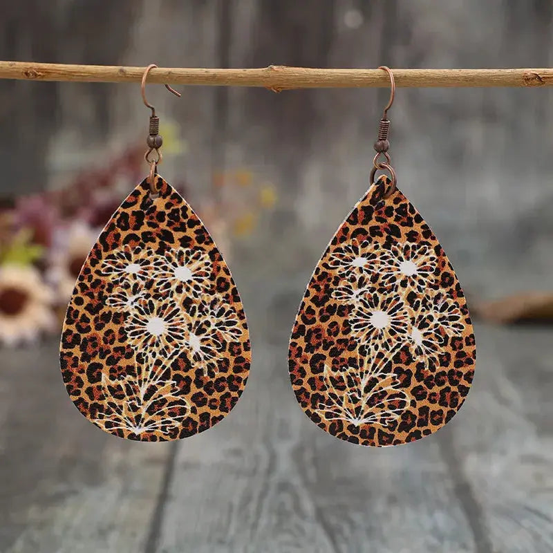 Leopard PU Leather Teardrop Shape Earrings by Trendsi