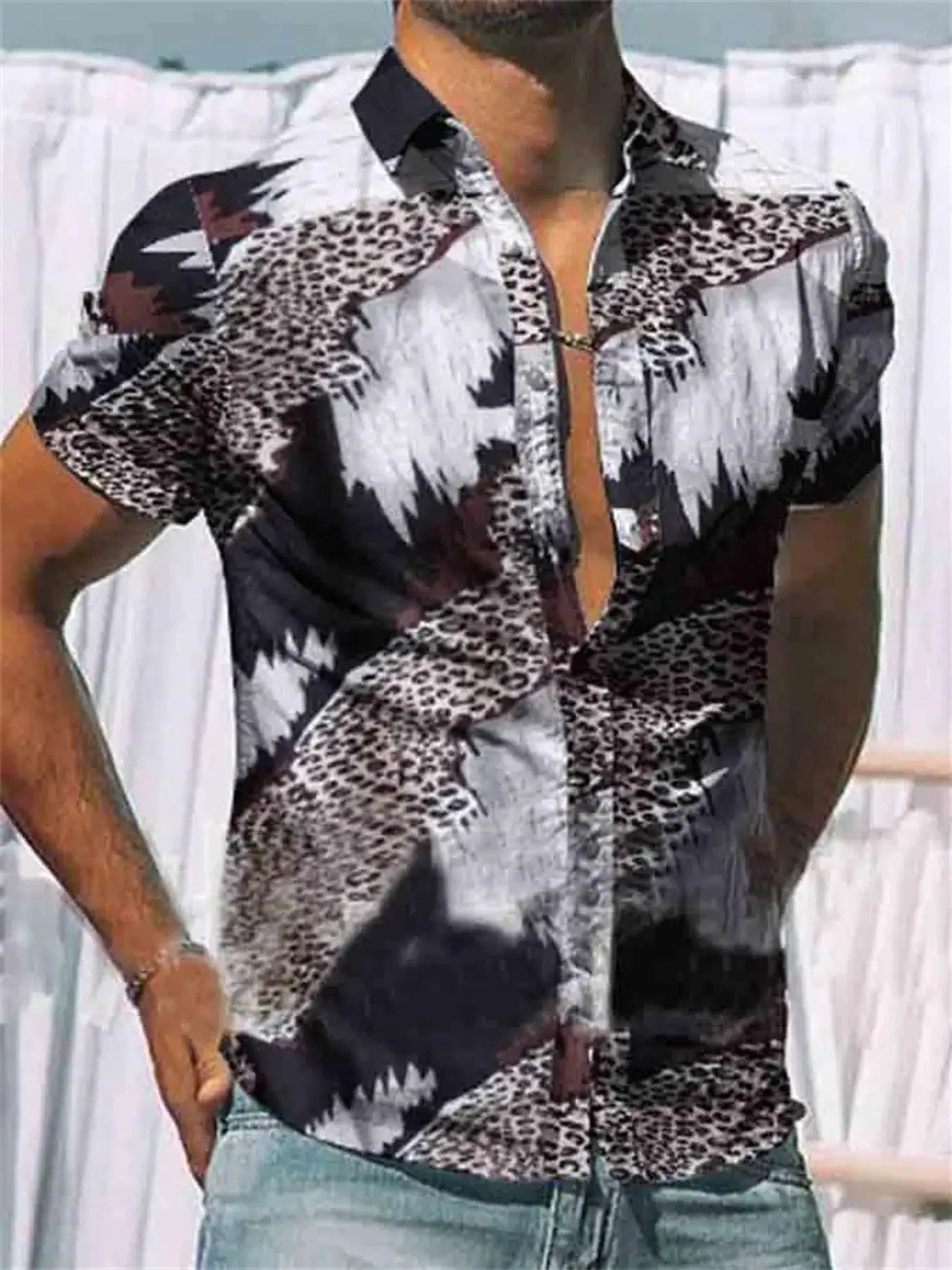 Men's Full Size Printed Short Sleeve Shirt Plus Size by Trendsi