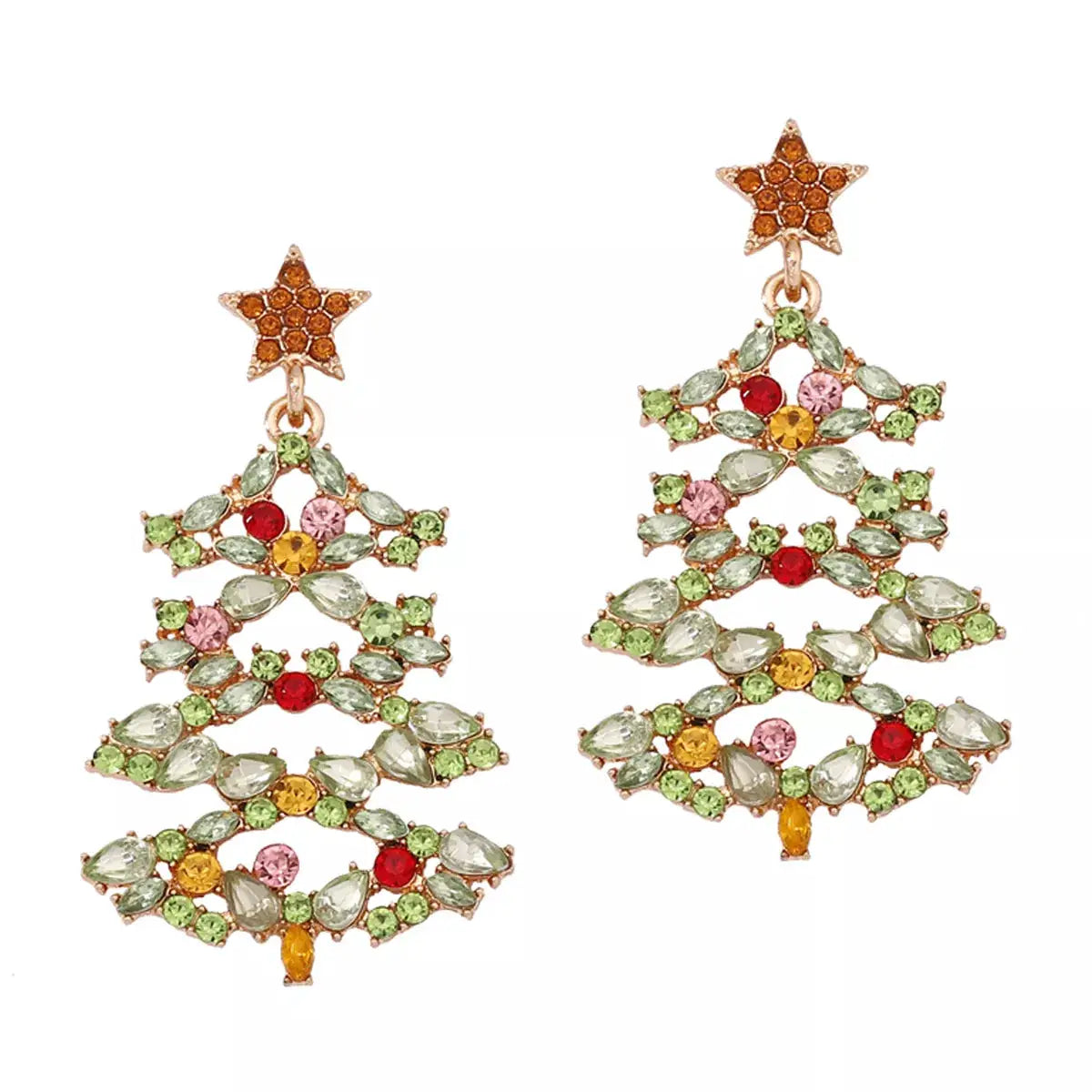 Christmas Tree Earrings with Rhinestones by Trendsi