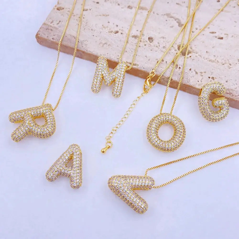 Inlaid Zircon Bubble Initial Necklace by Trendsi