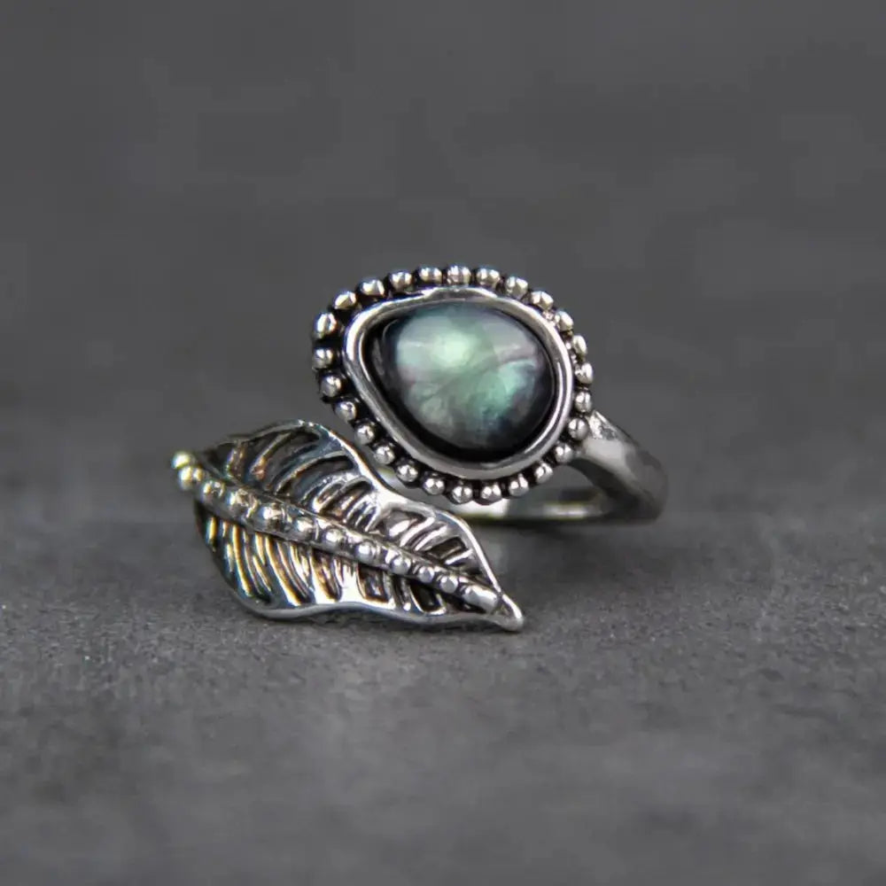 Alloy Moonstone Leaf Bypass Ring by Trendsi
