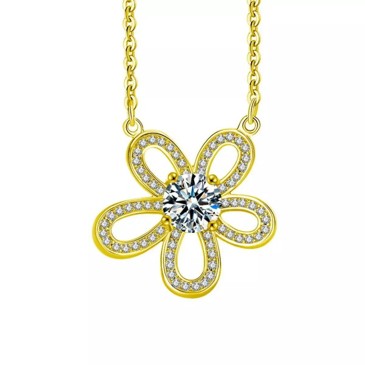 1 Carat Moissanite 925 Sterling Silver Flower Pendant Necklace by Trendsi