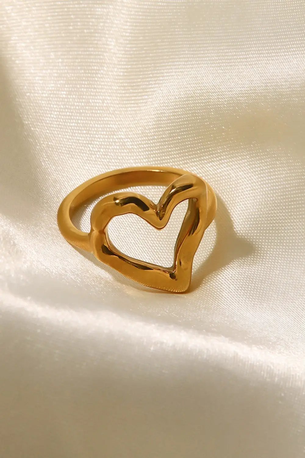 18K Gold Plated Heart-Shaped Ring by Trendsi