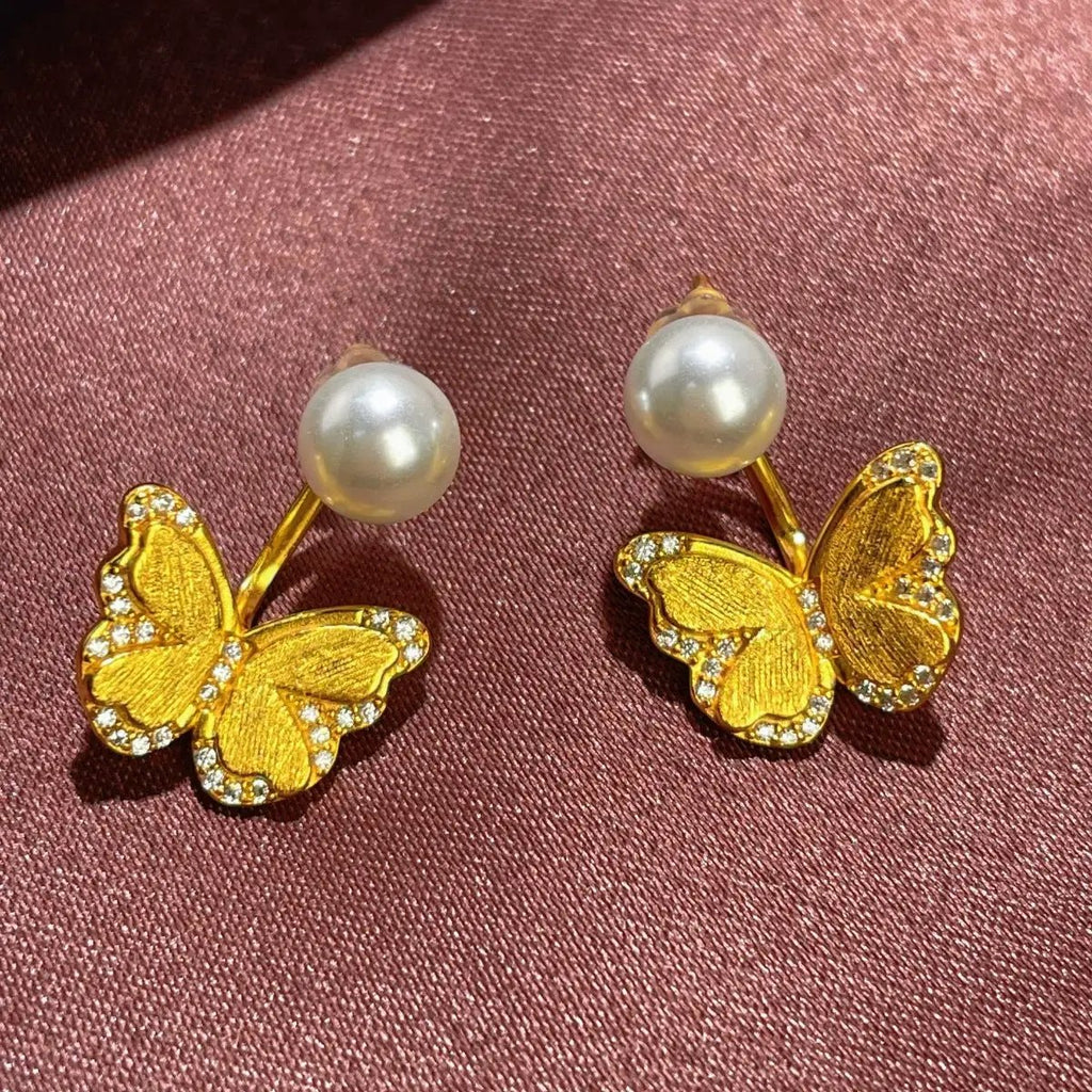 18K Gold-Plated Pearl Butterfly Earrings by Trendsi
