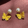 18K Gold-Plated Pearl Butterfly Earrings by Trendsi