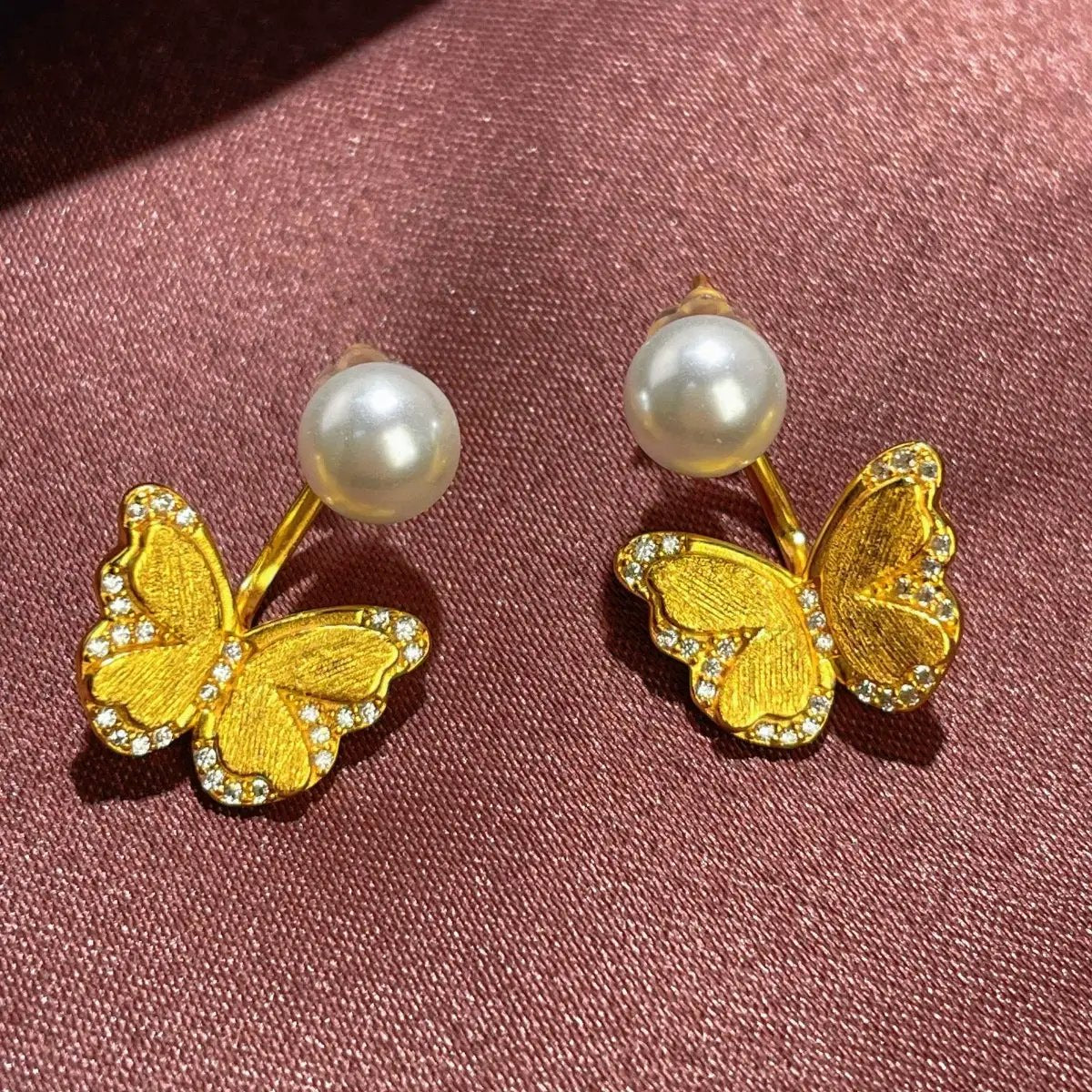 18K Gold-Plated Pearl Butterfly Earrings by Trendsi