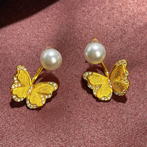 18K Gold-Plated Pearl Butterfly Earrings by Trendsi