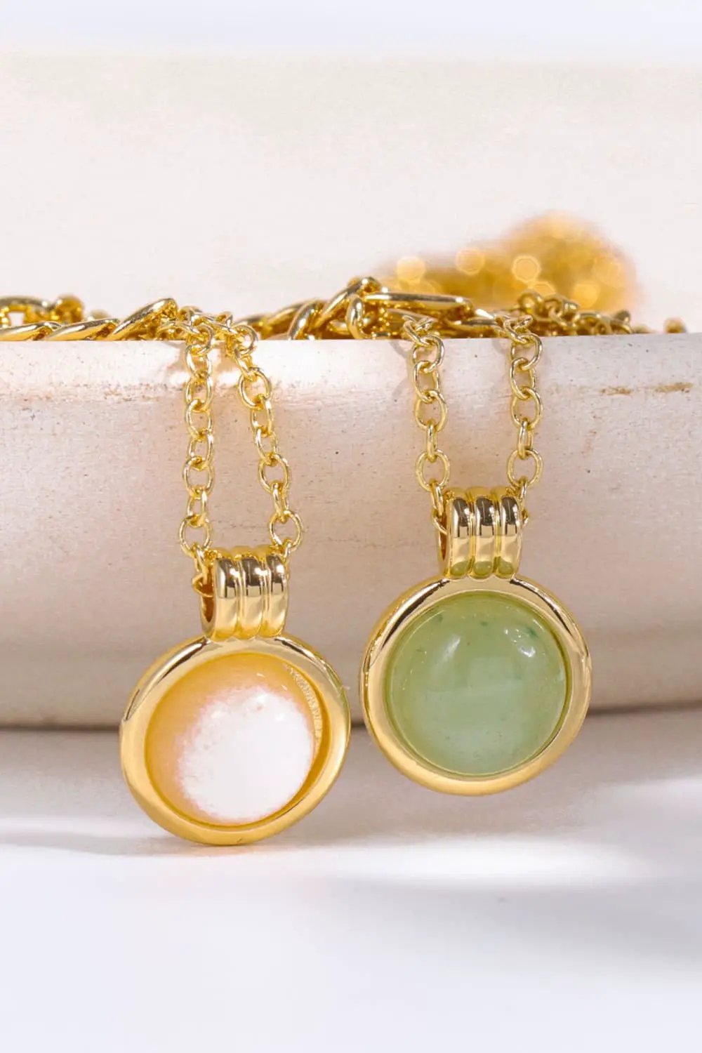 Copper 14K Gold-Plated Round Shape Aventurine Pendant Necklace by Trendsi