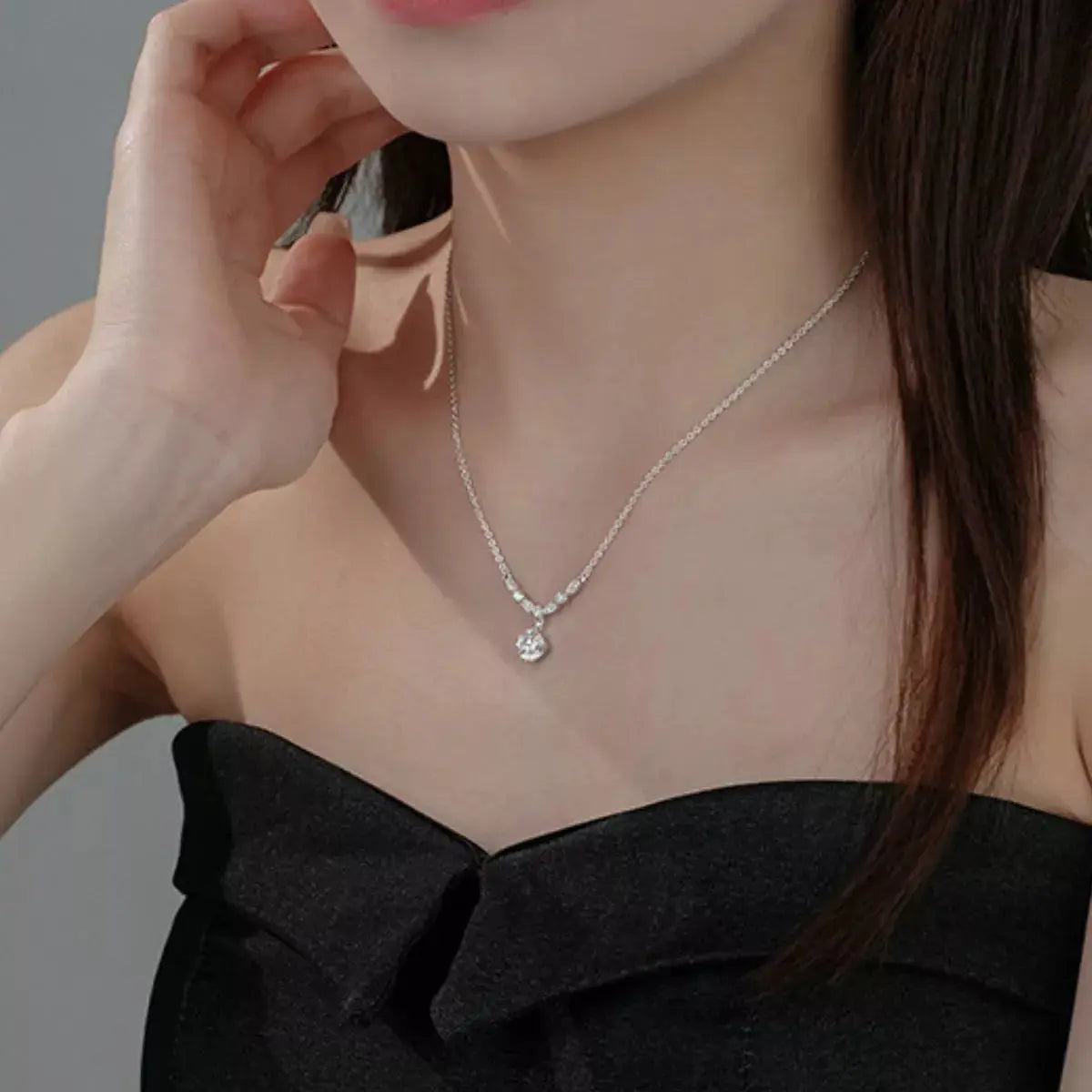 925 Sterling Silver Zircon Pendant Necklace by Trendsi