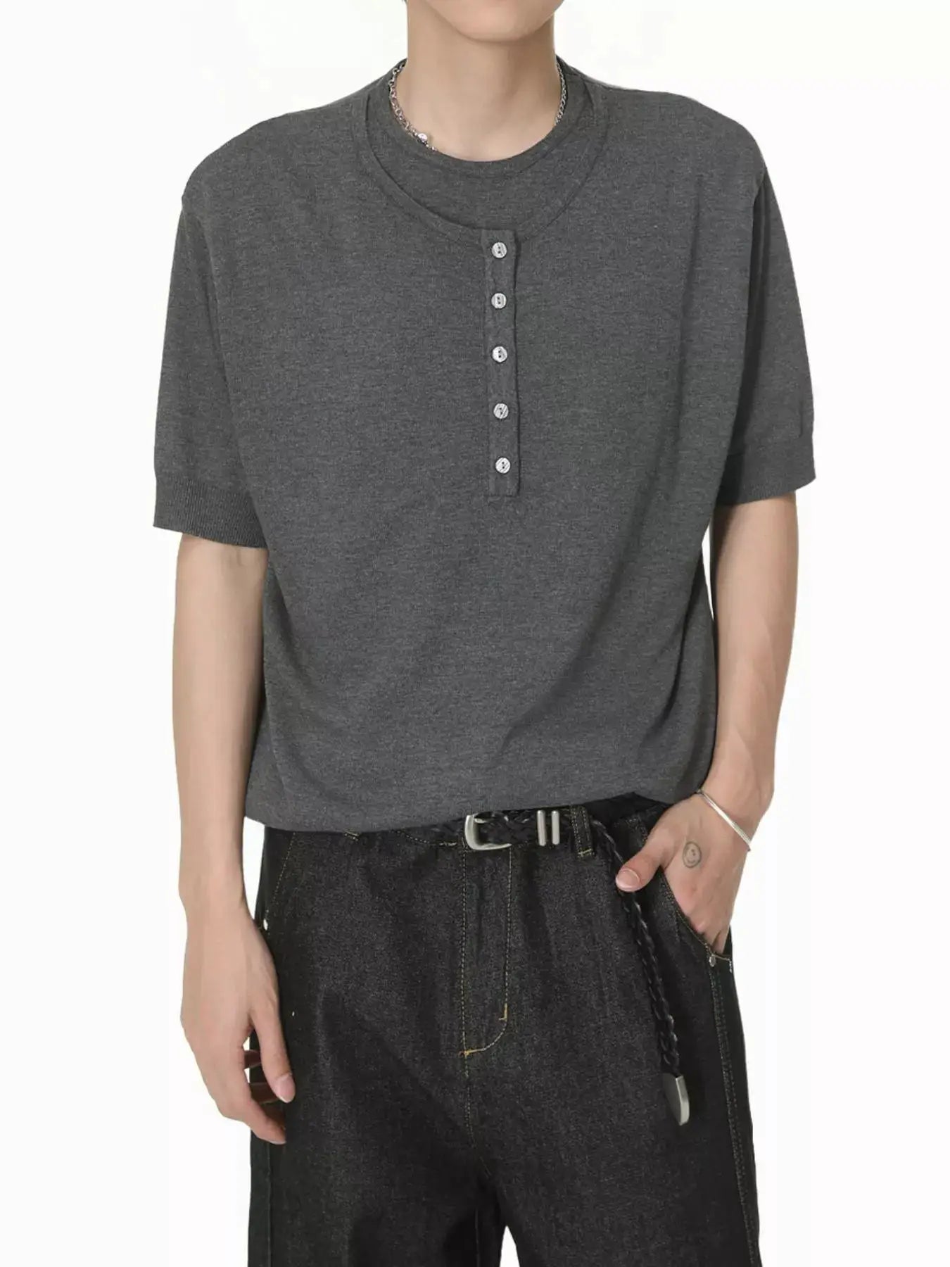 Men's Henley T-Shirt with Button Detail by Trendsi