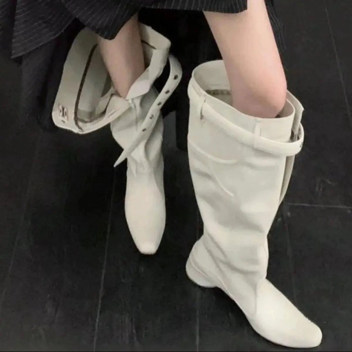 Square Toe Block Heels Boots by Trendsi