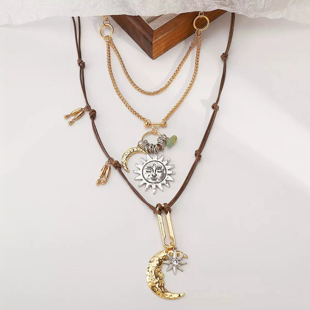 Moon & Sun Pendant Necklace by Trendsi