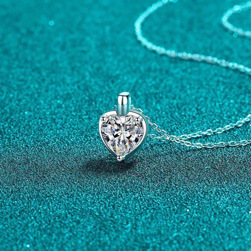 2 Carat Moissanite 925 Sterling Silver Heart Shape Necklace by Trendsi