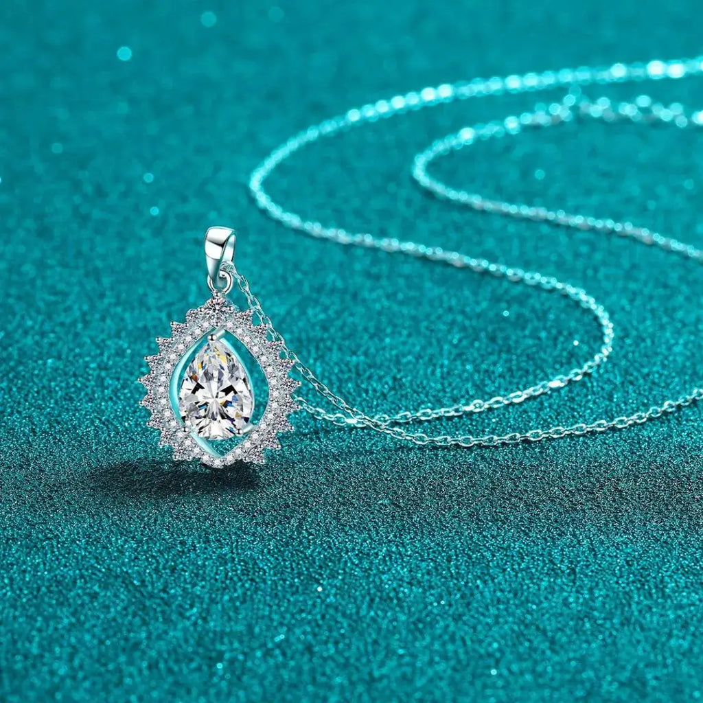 3 Carat 925 Sterling Silver Moissanite Teardrop Necklace by Trendsi