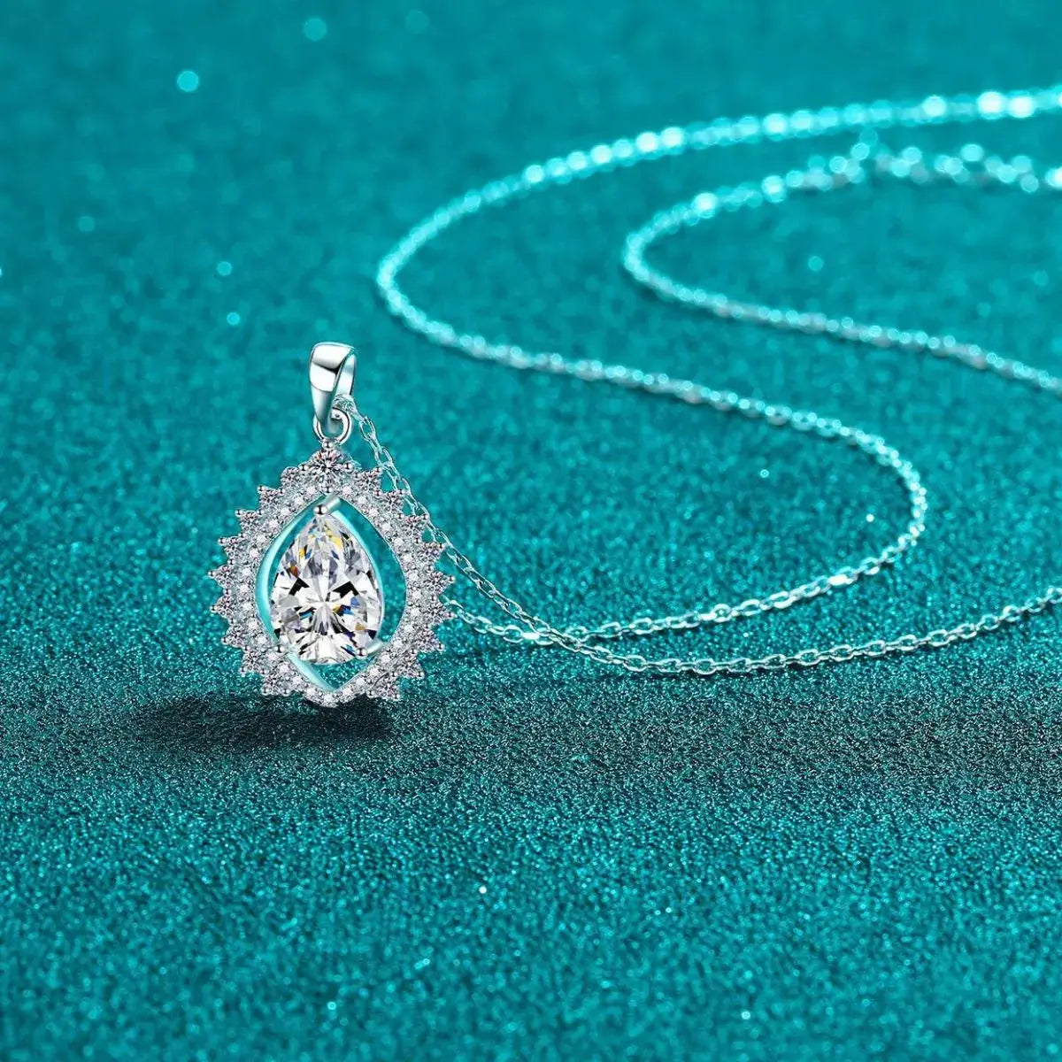 3 Carat 925 Sterling Silver Moissanite Teardrop Necklace by Trendsi