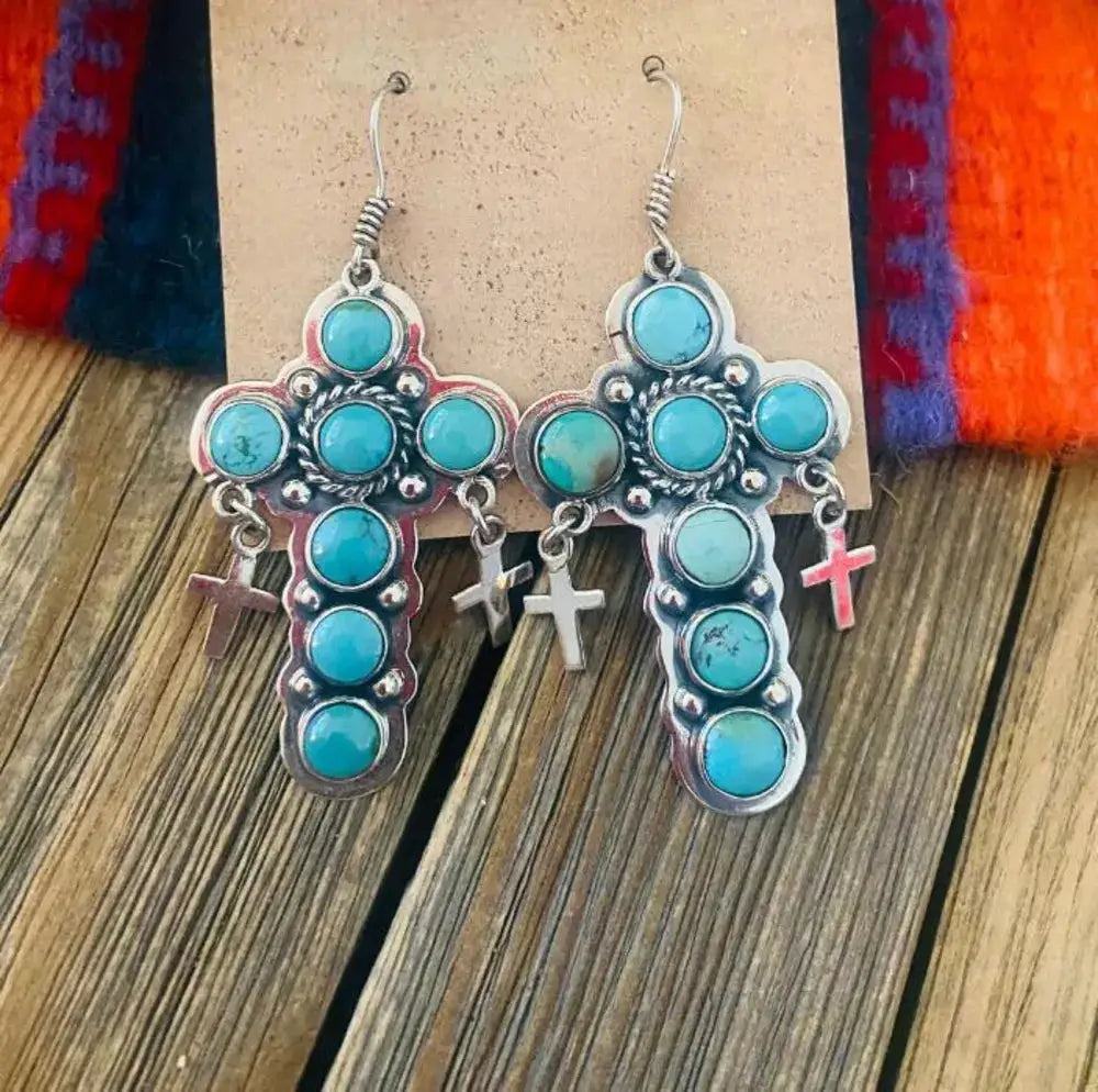 Artificial Turquoise Cross Shape Earrings by Trendsi