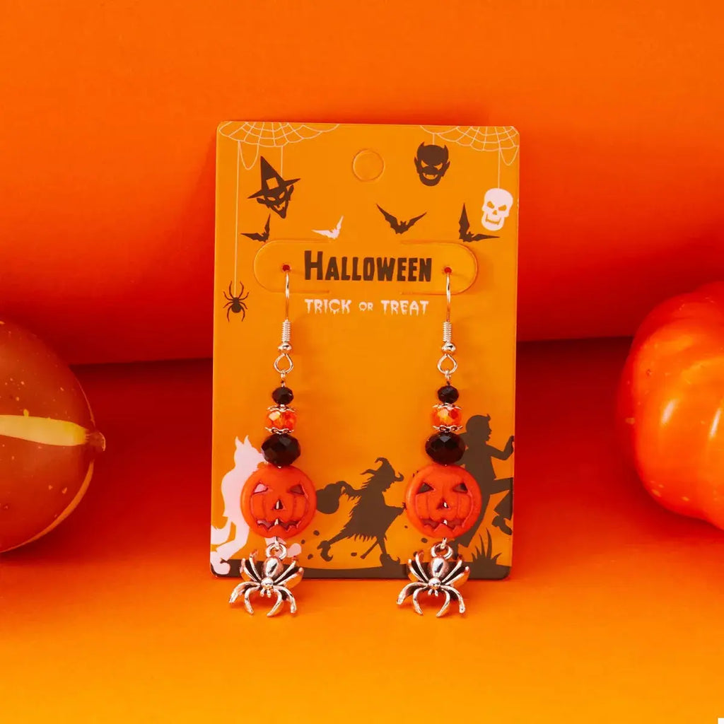 Halloween Spider Pumpkin Drop Earrings by Trendsi