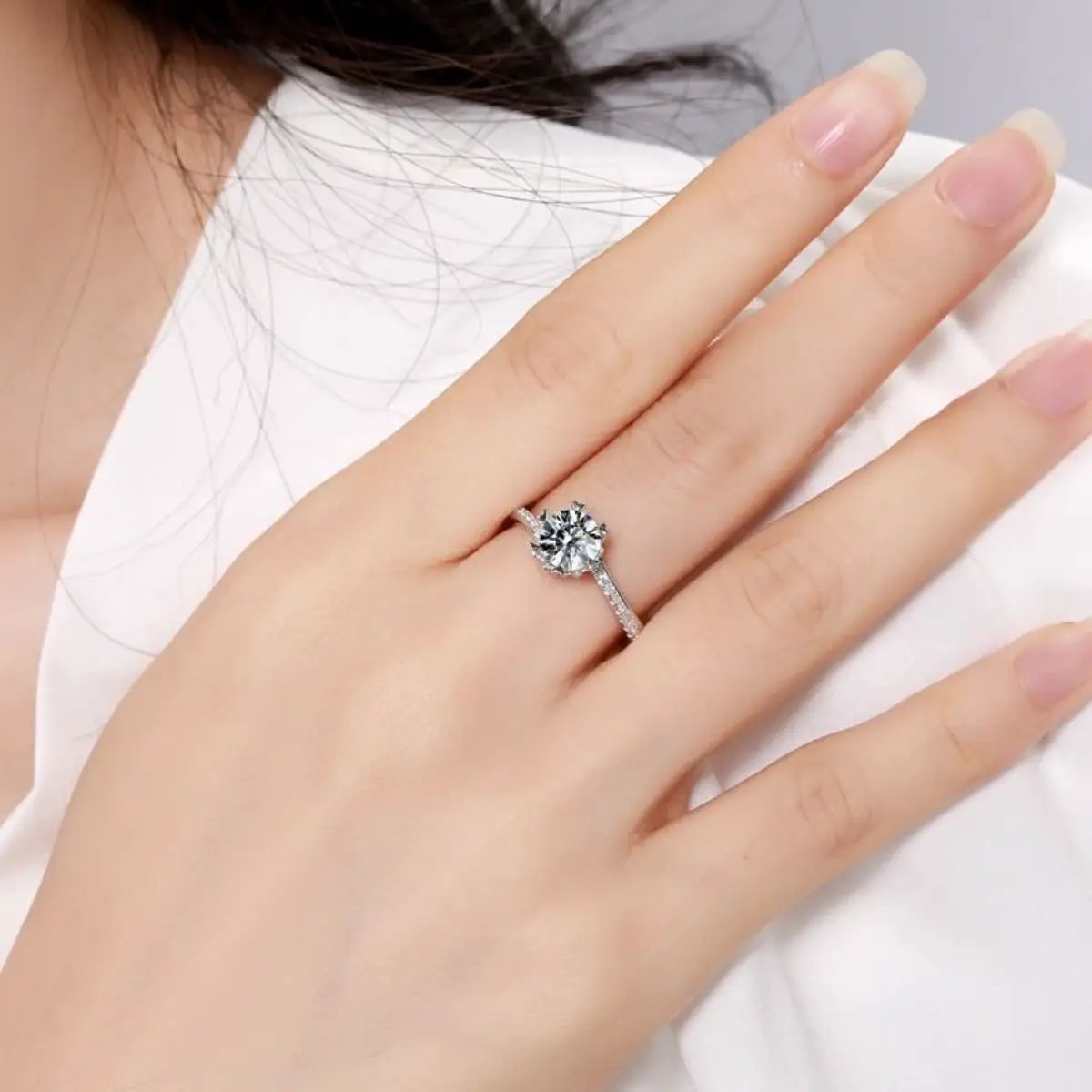 1 Carat 925 Sterling Silver Moissanite Ring by Trendsi