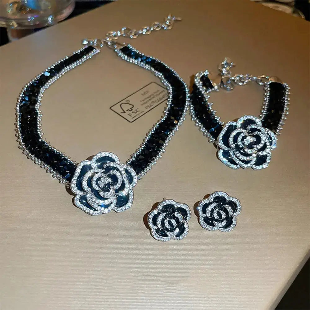 Alloy Crystal Rose Necklace by Trendsi