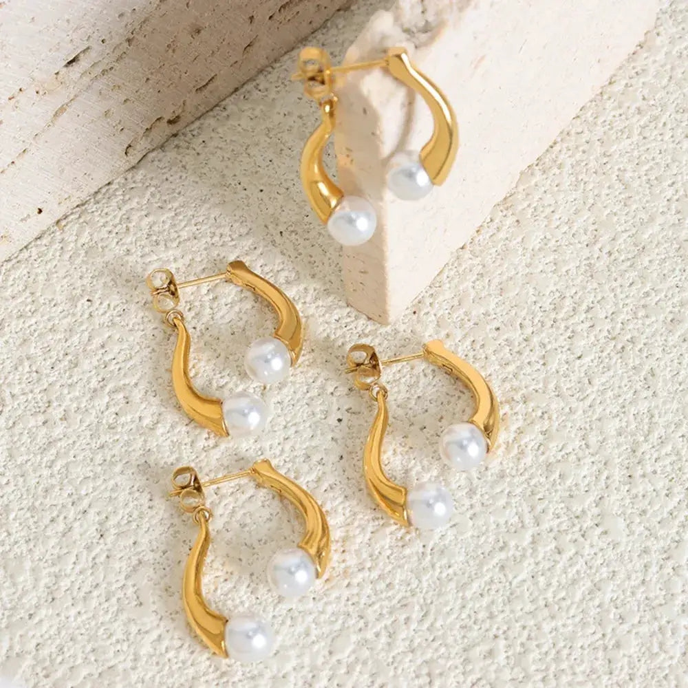 Synthetic Pearl Asymmetrical Titanium Steel Earrings by Trendsi