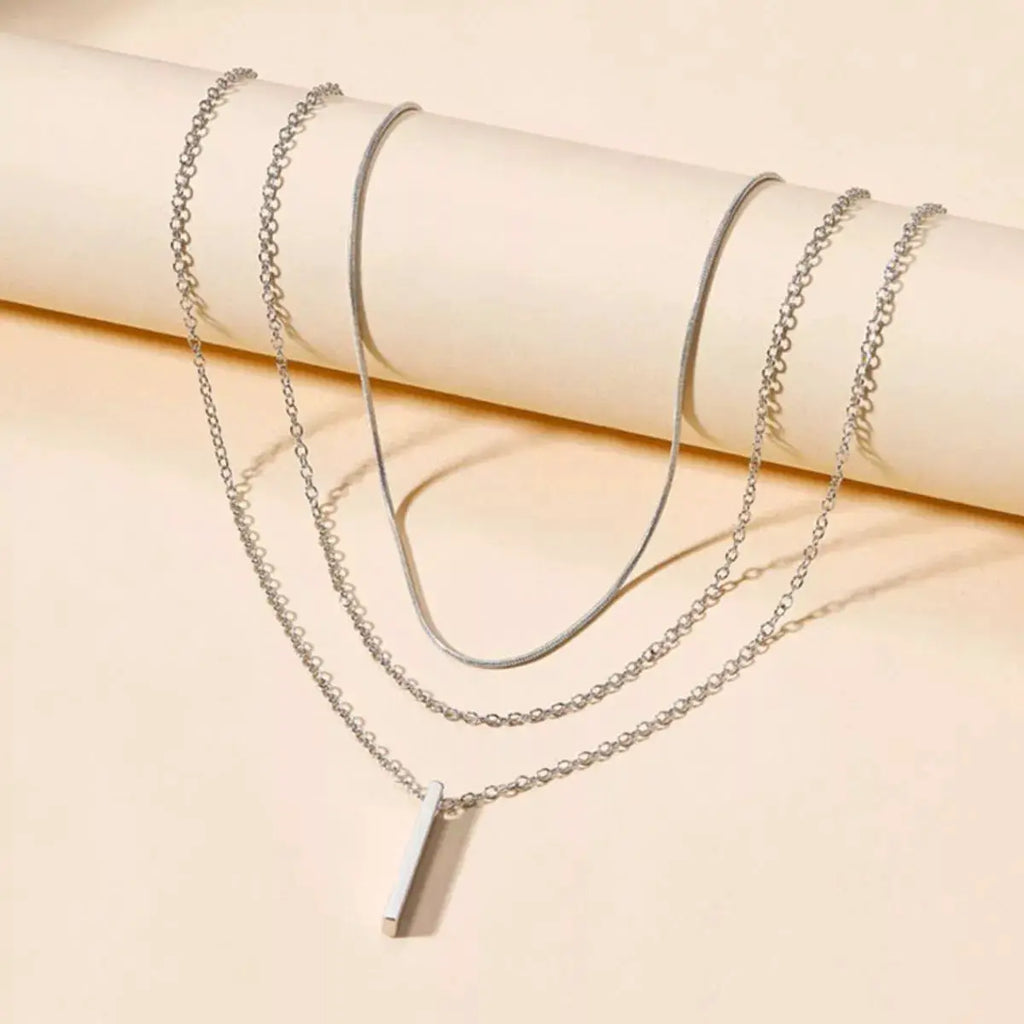 Three Layered Bar Pendant Necklace by Trendsi