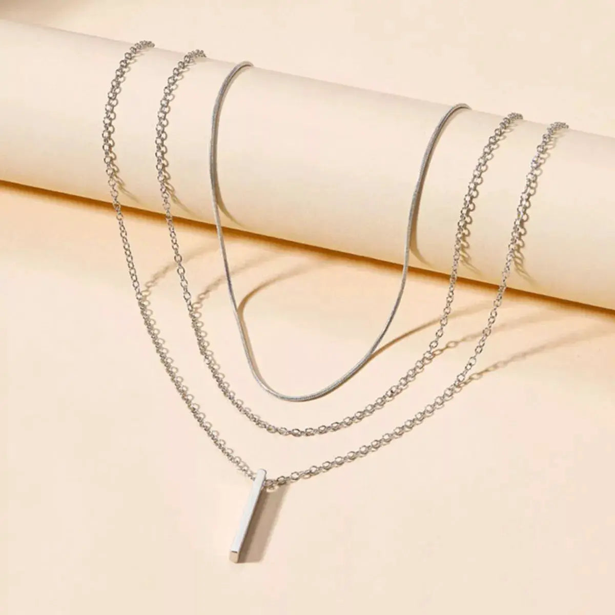 Three Layered Bar Pendant Necklace by Trendsi
