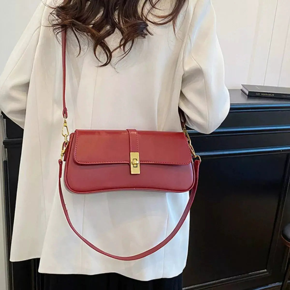 Rectangular Crossbody Bag with Golden Buckle by Trendsi