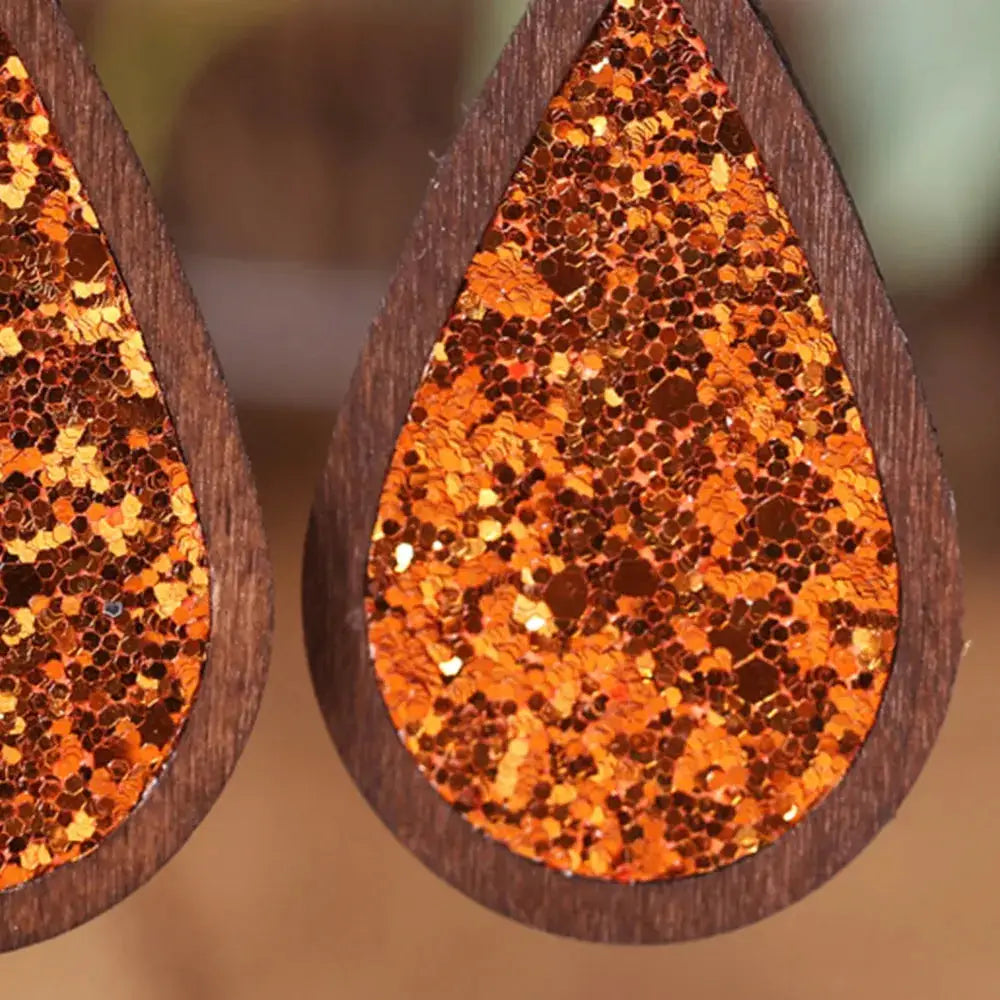 Sequin Wood Teardrop Earrings by Trendsi