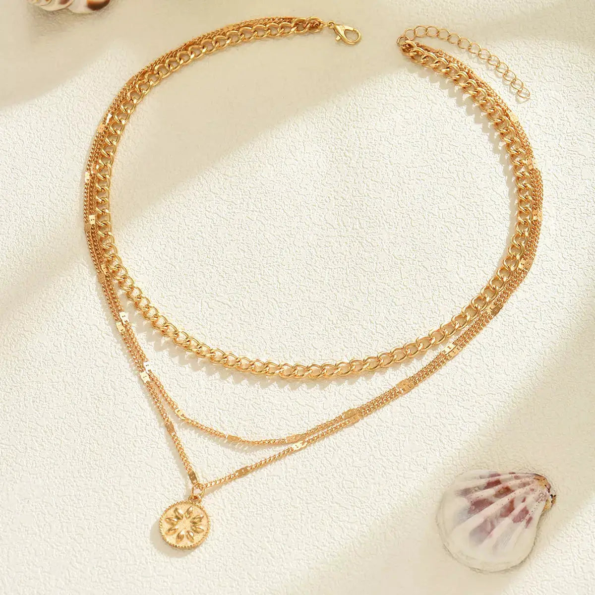 18K Gold-Plated Three Layered Pendant Necklace by Trendsi
