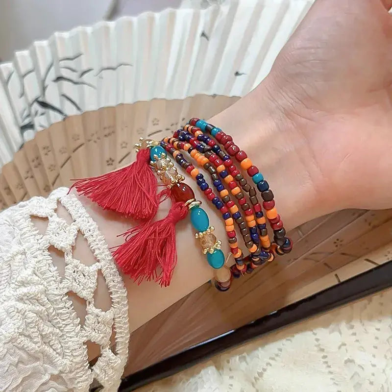 Tassel Rice Bead Bracelet by Trendsi