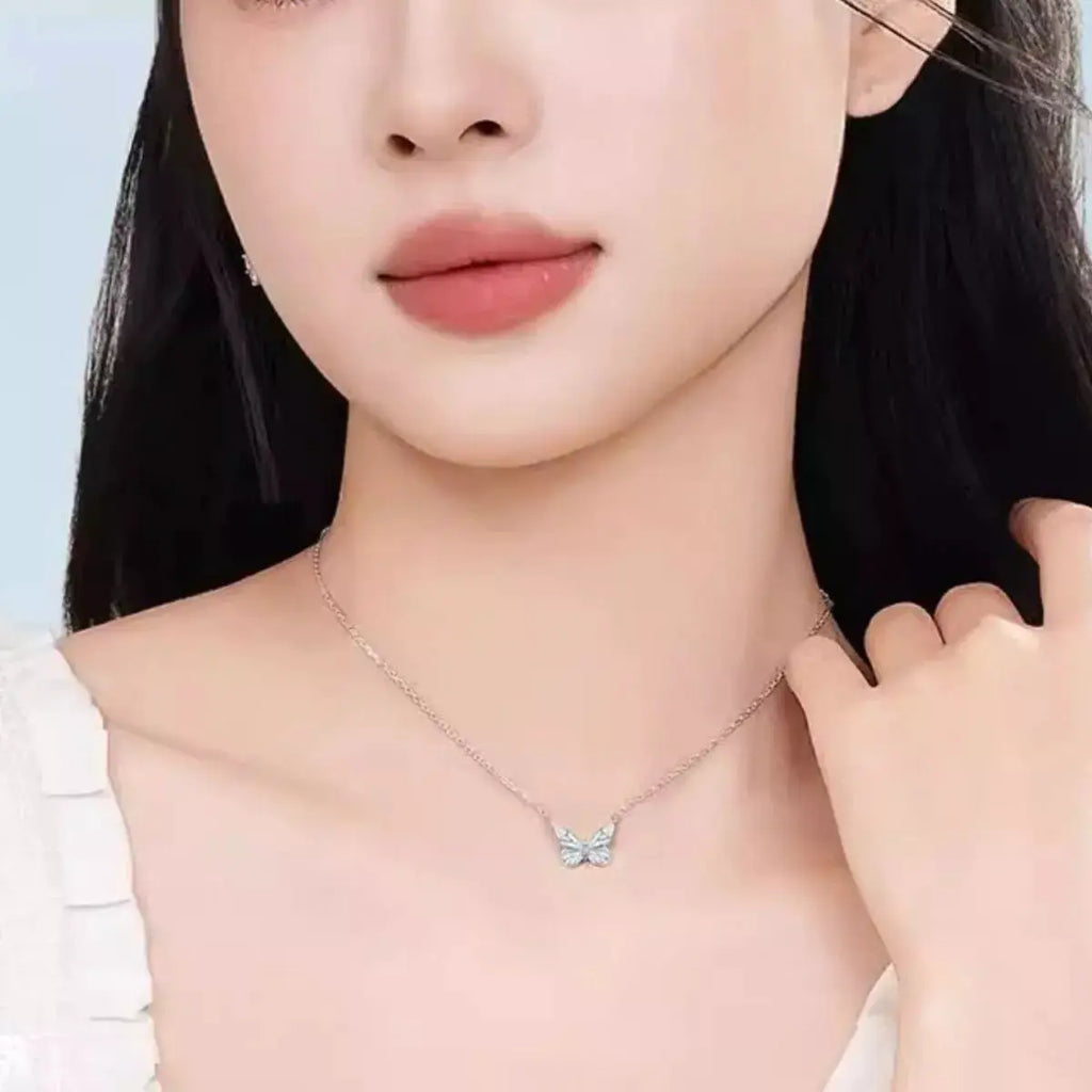 925 Sterling Silver Butterfly Necklace by Trendsi