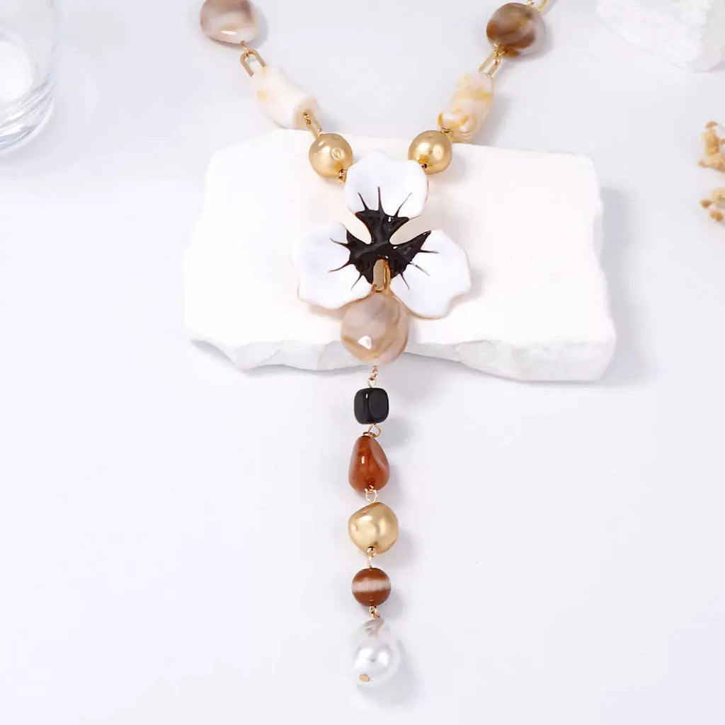 Alloy Dripping Oil Flower Resin Y-Shaped Necklace by Trendsi