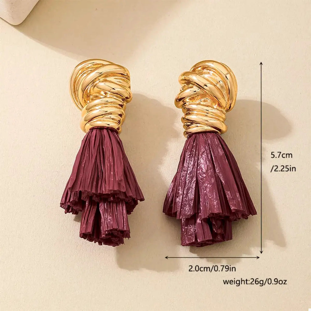 Golden Wire Wrapped Tassel Drop Earrings by Trendsi
