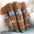 Artificial Turquoise Alloy Ring 10-Piece Set by Trendsi