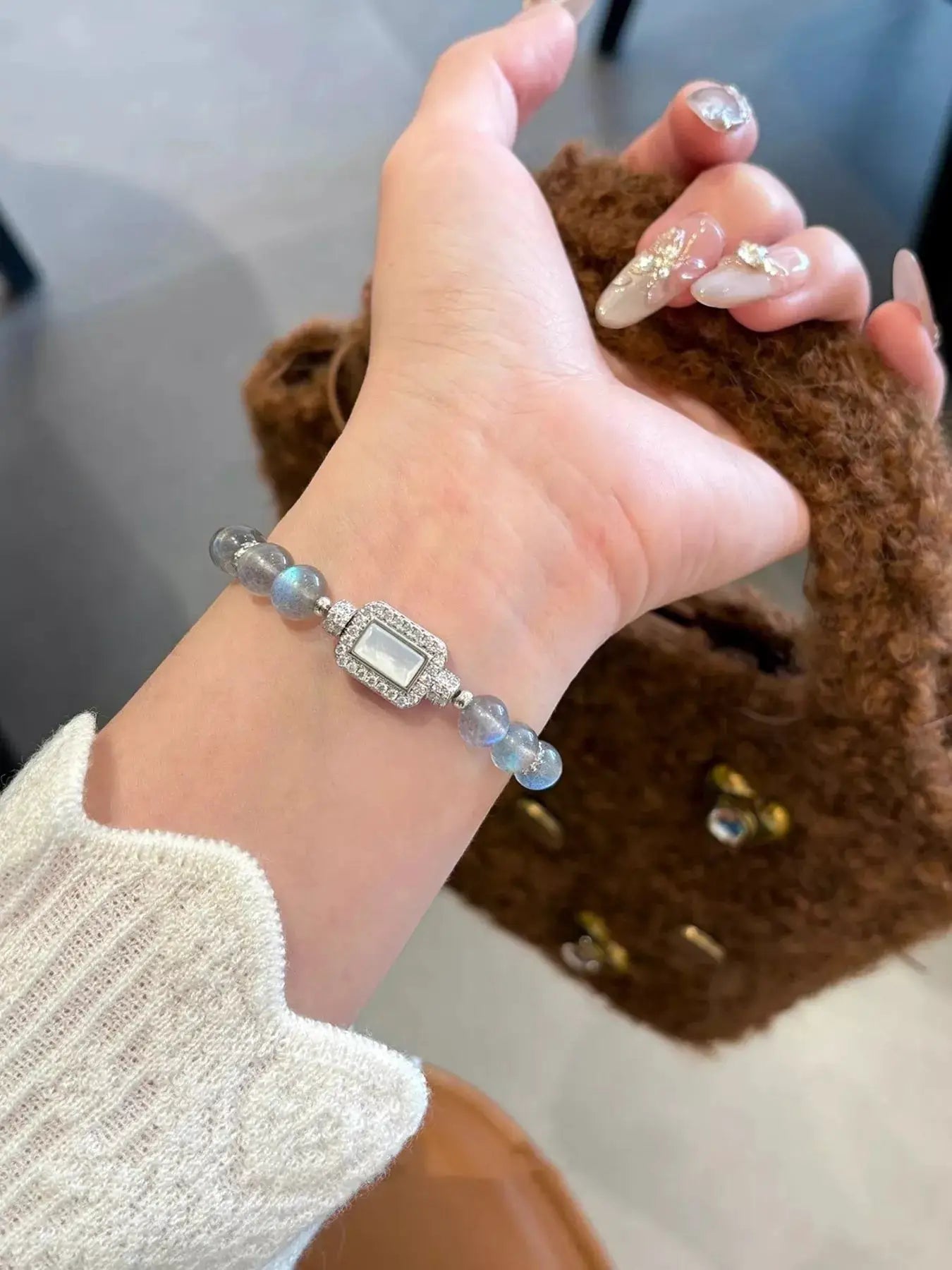 Moonstone Bead Geometric Bracelet by Trendsi