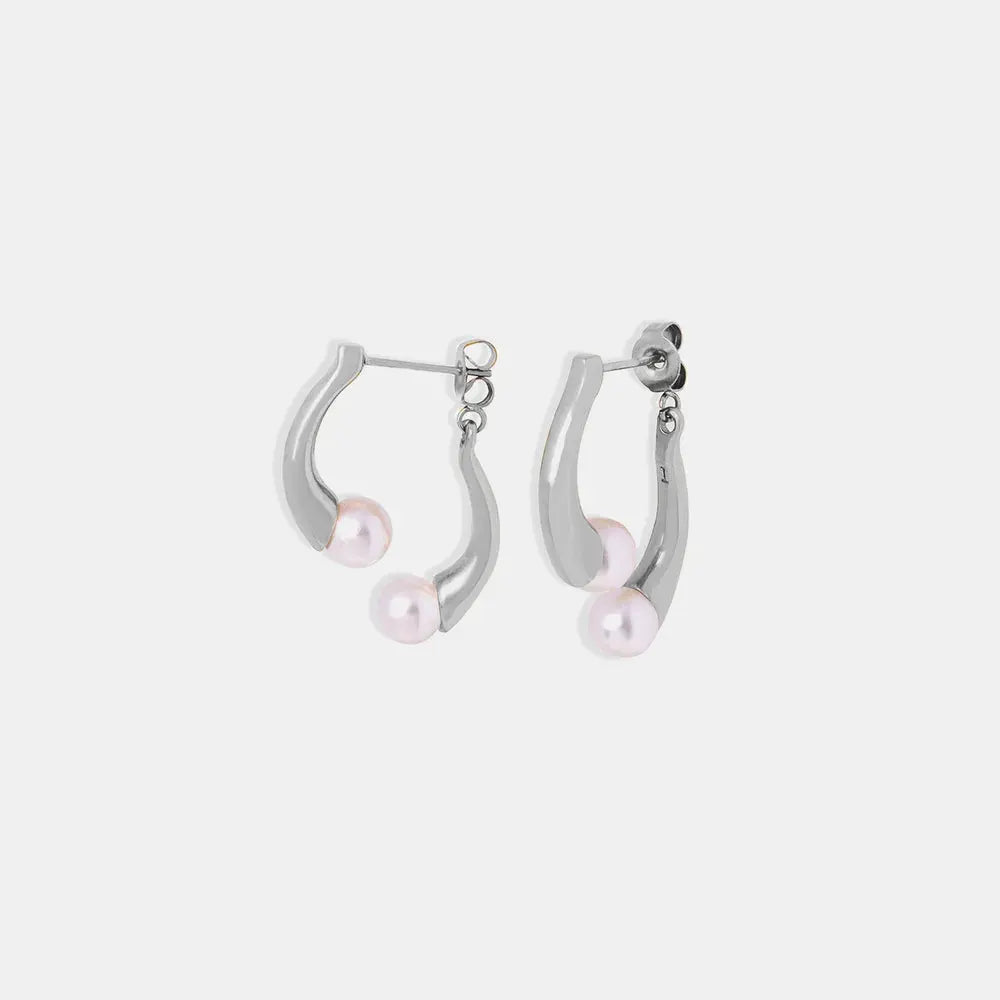 Synthetic Pearl Asymmetrical Titanium Steel Earrings by Trendsi